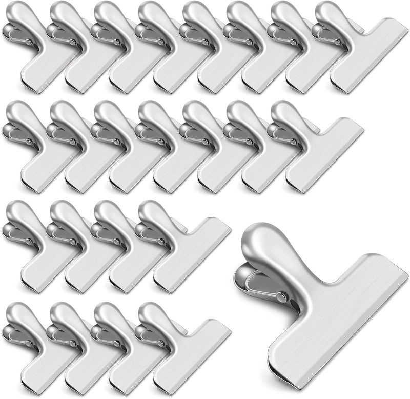 WUDIME 24 Pack Bag Clips, Heavy Duty Chip Clips, Stainless Steel Chip Bag Clip,for Kitchen and Office to Seal Coffee Bags, Paper Sheets, Metal Clip Air Tight Seal-3 Inches(Silver) - Image 1